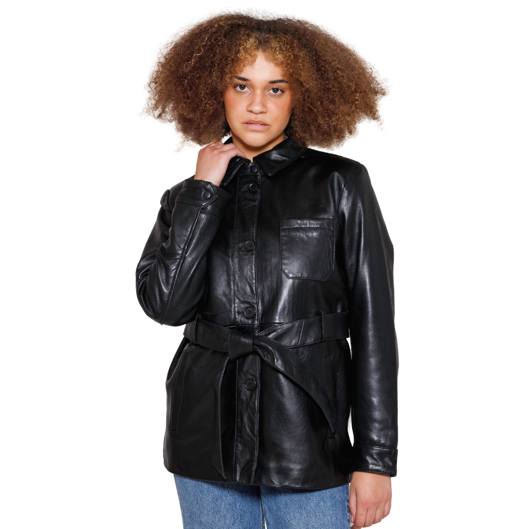Janely Womens Fashion Leather Jacket Women's New Zealand Lambskin Leather FMCo Black XS