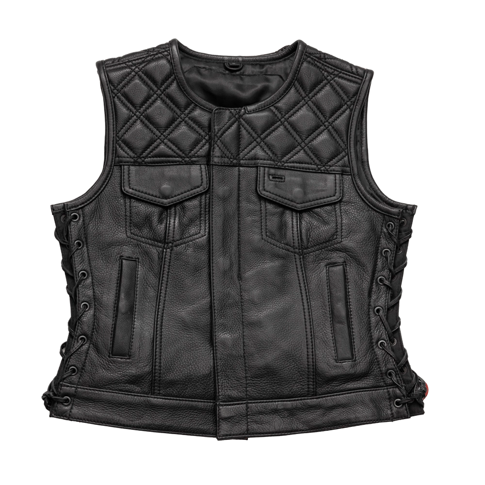 Bonnie Women's Motorcycle Leather Vest Diamond Quilt First