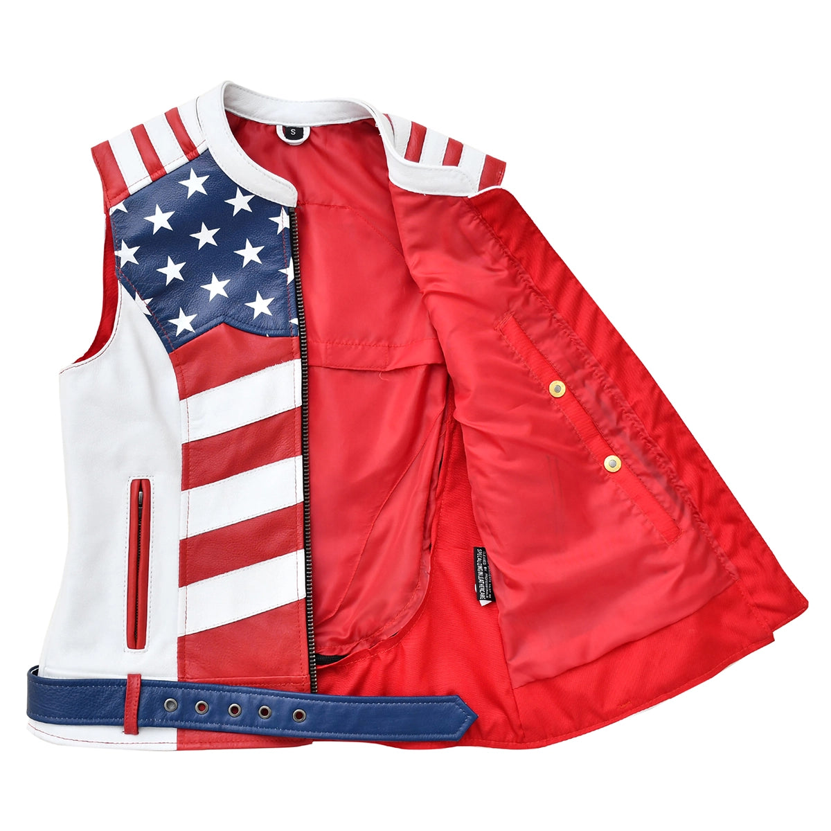 Glory Belle - Womens American Flag Leather Motorcycle Vest