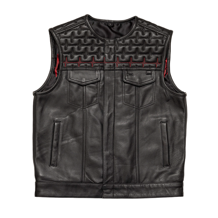 EKG Men's Leather Motorcycle Vest (Limited Edition)  First Manufacturing Company Black S 