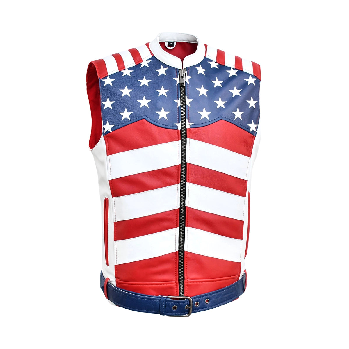 Stateside - Mens American Flag Leather Motorcycle Vest