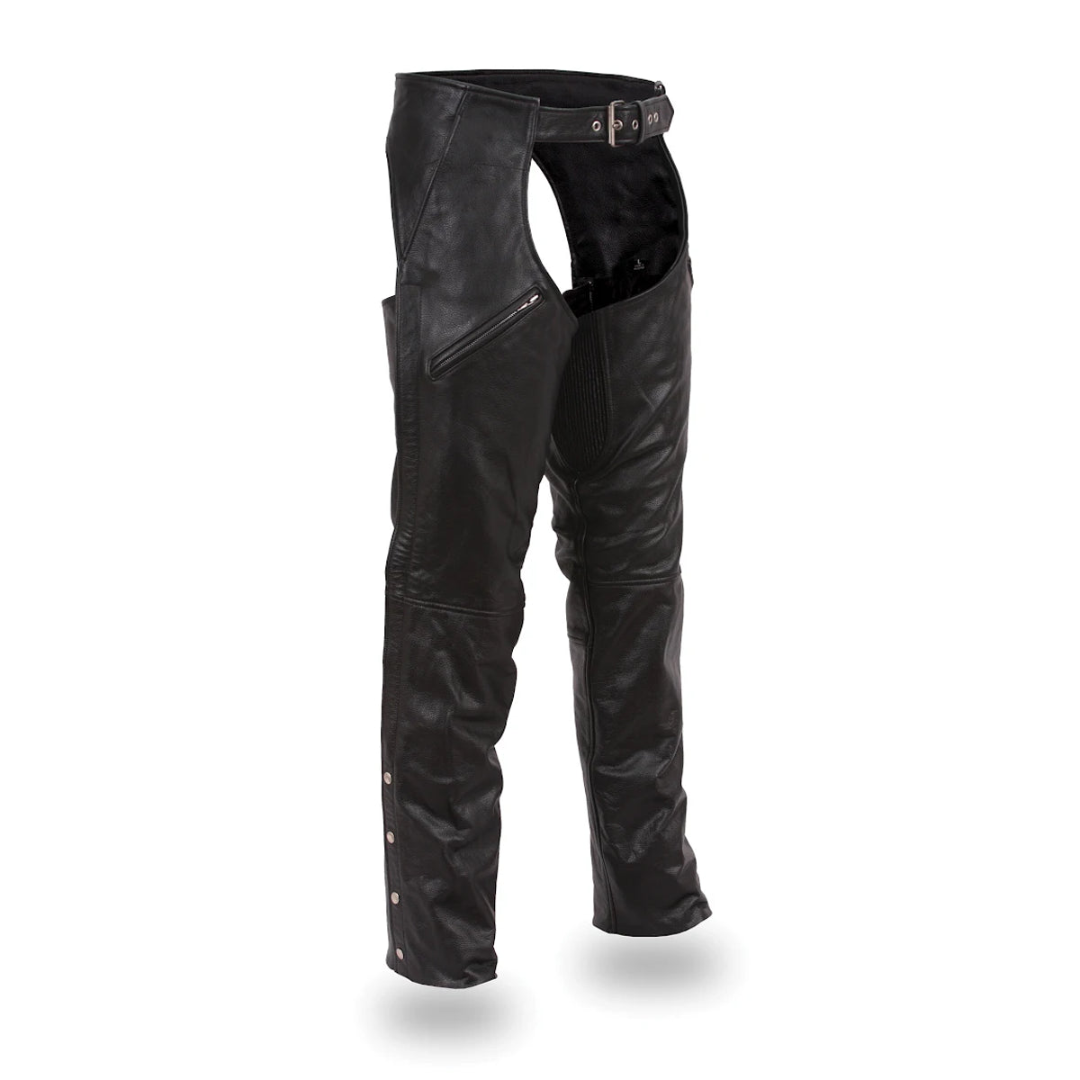 Dakota - Unisex Motorcycle Leather Chaps (Black) Chaps Garments Black 3XS