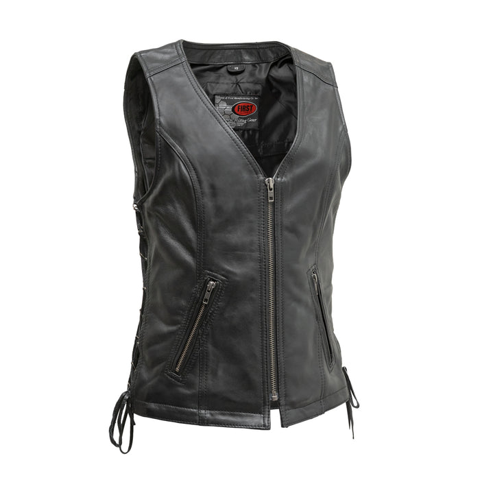 Cindy Women's Leather Motorcycle Vest Women's Leather Vest First Manufacturing Company Black XS 