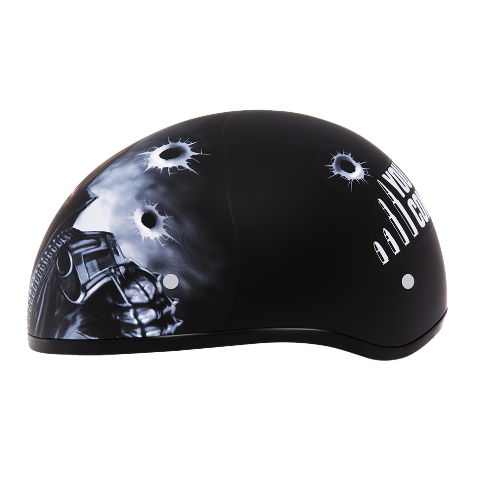 DOT Approved Daytona Motorcycle Half Face Helmet - Skull Cap Graphics for Men & Women, Scooters, ATVs, UTVs & Choppers - W/ Come Get 'Em DAYTONA SKULL CAP - GRAPHICS Daytona Helmets