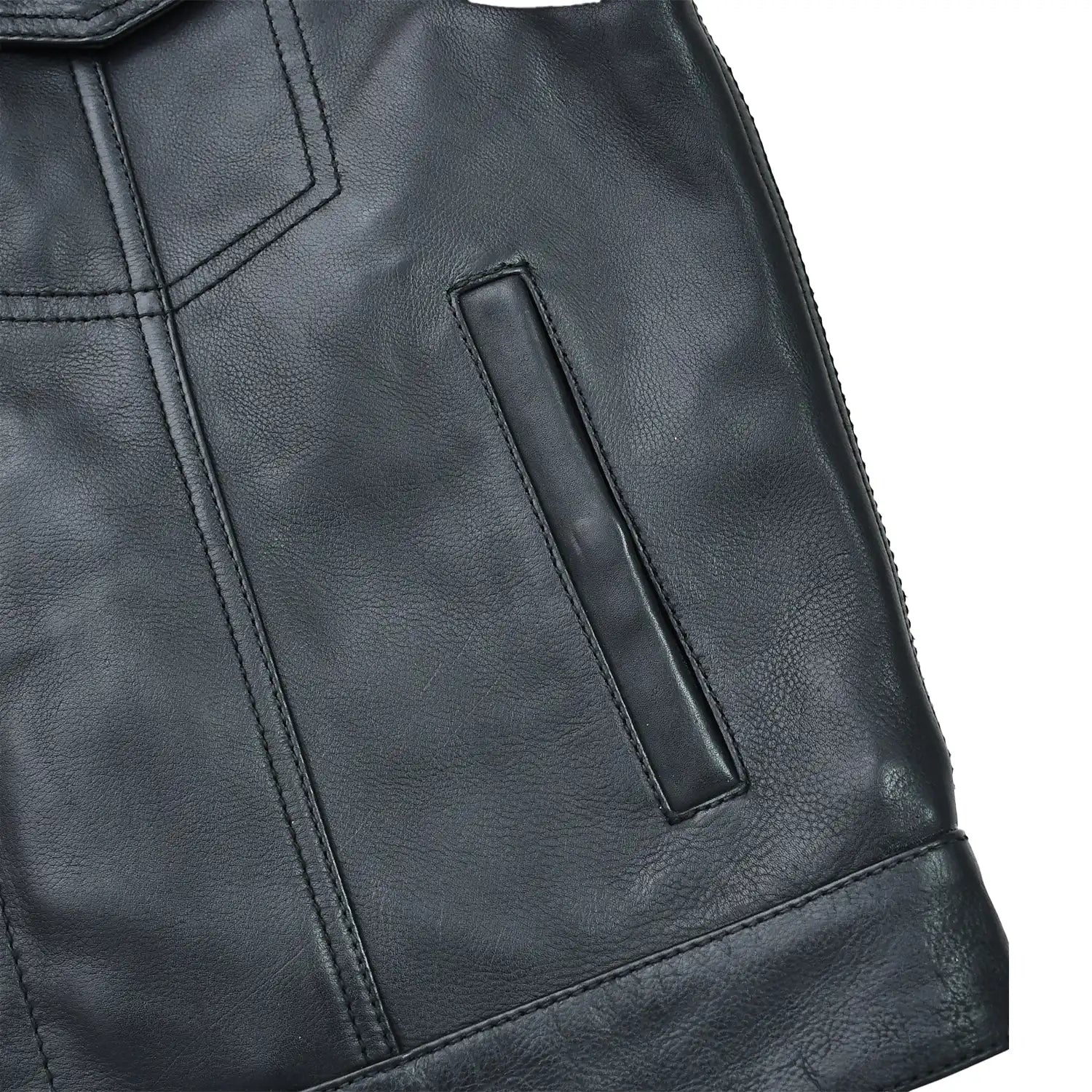 Roadhawk Platinum Black Leather Motorcycle Vest