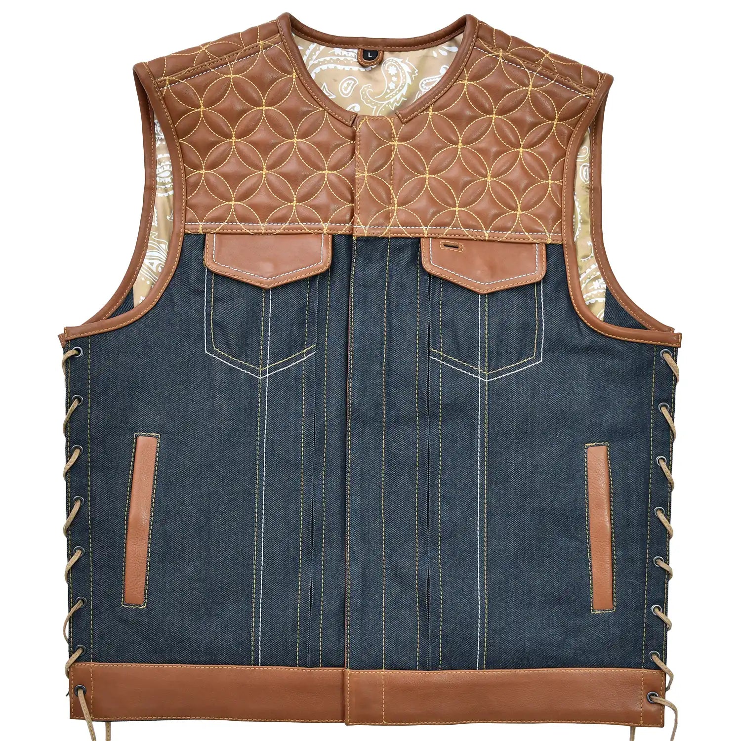 Triumph - Men's Leather/Denim Motorcycle Vest Men's Leather Vest Vests