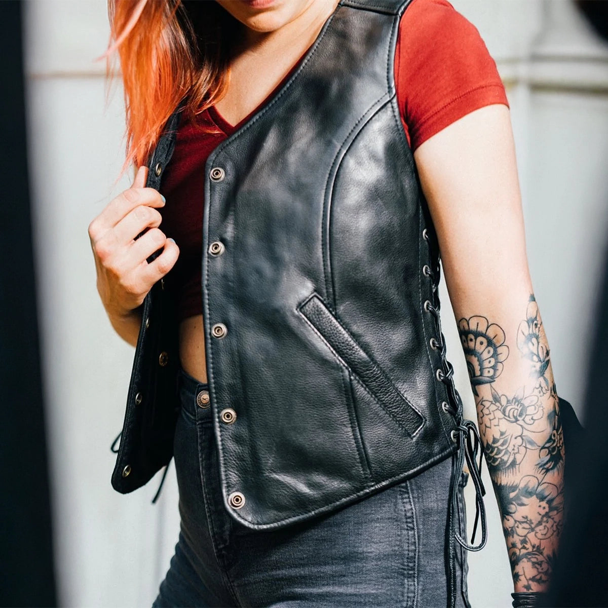 Honey Badger Women's Motorcycle Leather Vest Tall Women's Leather Vest Vests