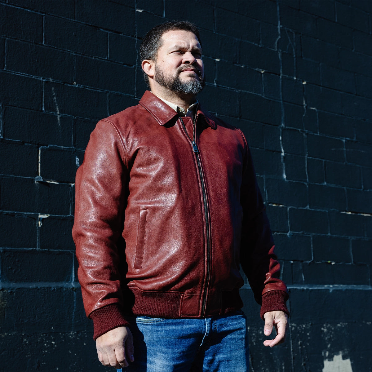 Moto Bomber - Men's Leather Jacket Cognac and Oxblood Men's Leather Jacket Jackets
