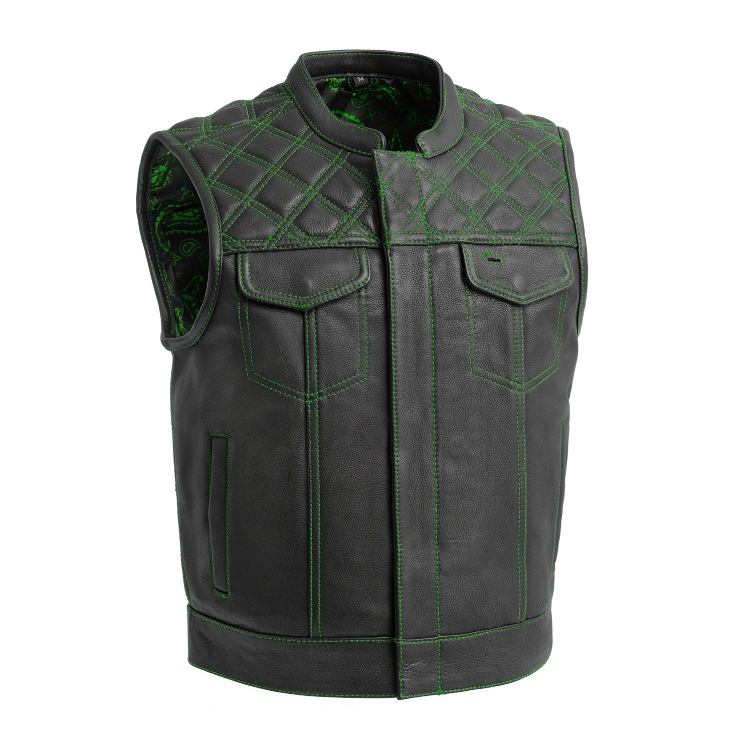 Upside Men's Club Style Leather Vest Orange and Green Men's Leather Vest Vests Green S