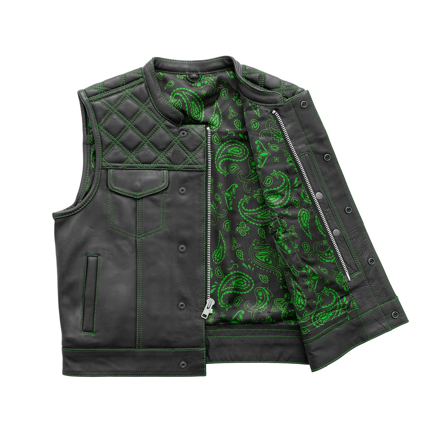 Upside Men's Club Style Leather Vest Orange and Green Men's Leather Vest Vests