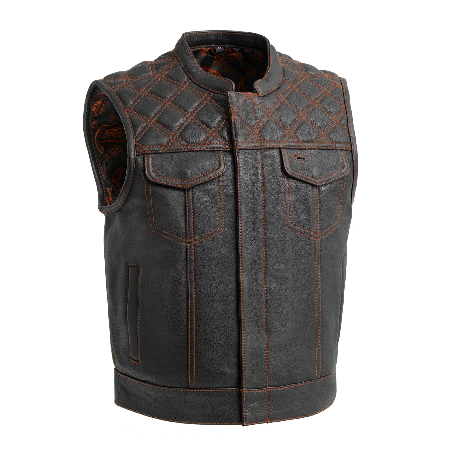 Upside Men's Club Style Leather Vest Orange and Green Men's Leather Vest Vests Orange S