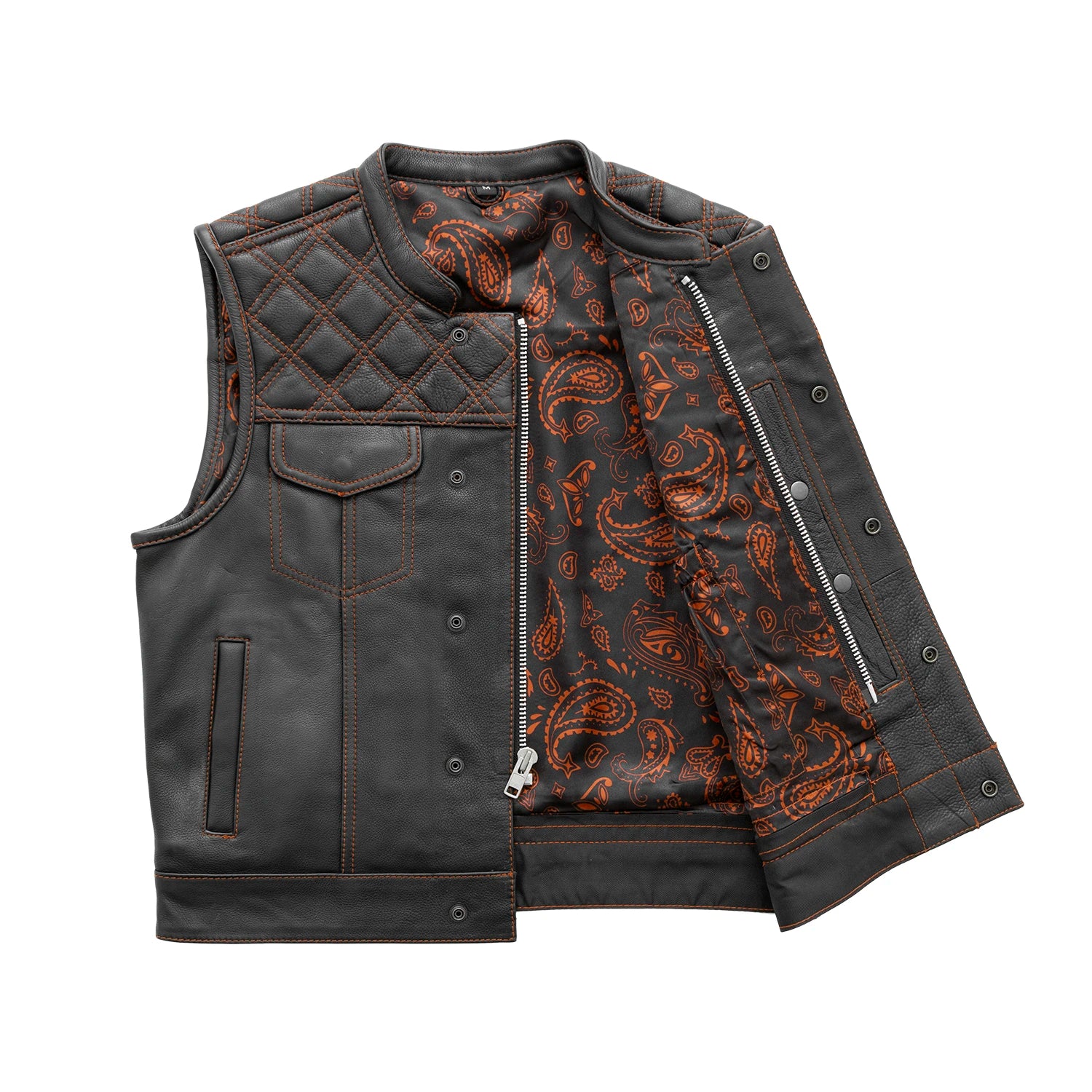 Upside Men's Club Style Leather Vest Orange and Green Men's Leather Vest Vests