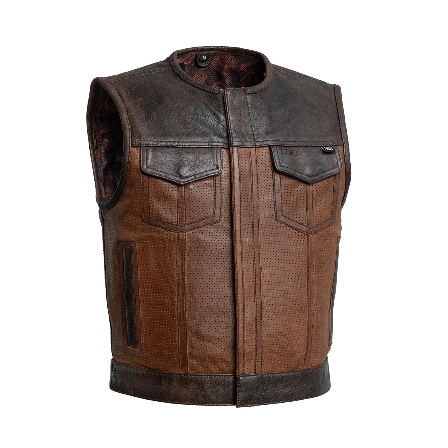 Lowside Gunner Men's Perforated Leather Vest Men's Perforated Leather Vest Vests Brown S