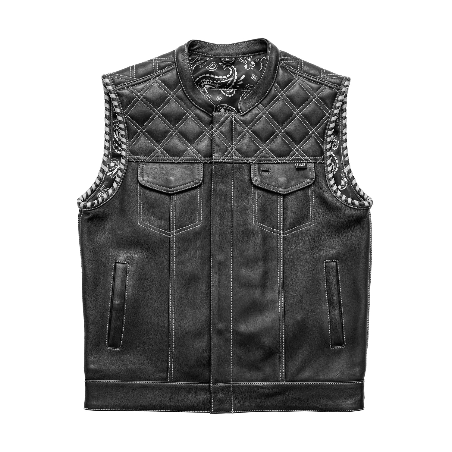 Sinister - Men's Motorcycle Leather Vest Men's Leather Vest Vests Black White S