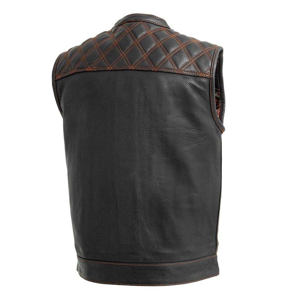 Downside Men's Motorcycle Leather Vest Orange and Green Men's Leather Vest Vests