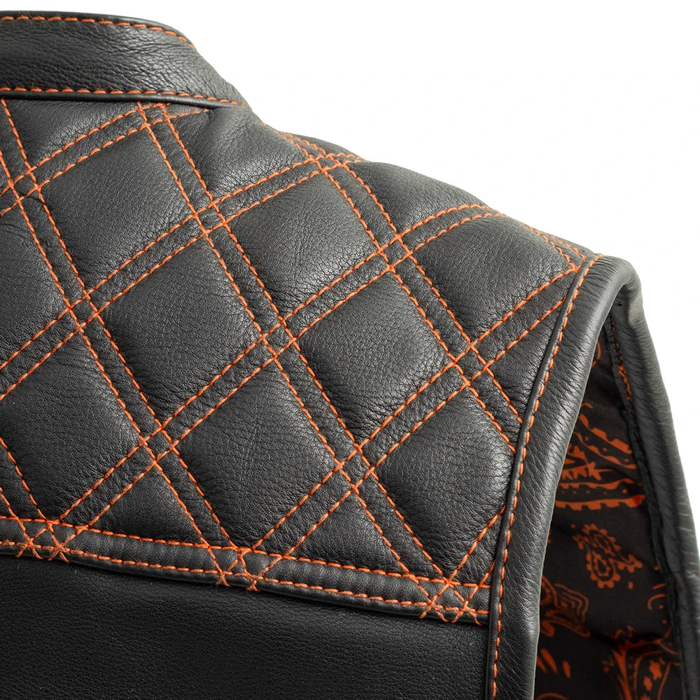 Downside Men's Motorcycle Leather Vest Orange and Green Men's Leather Vest Vests