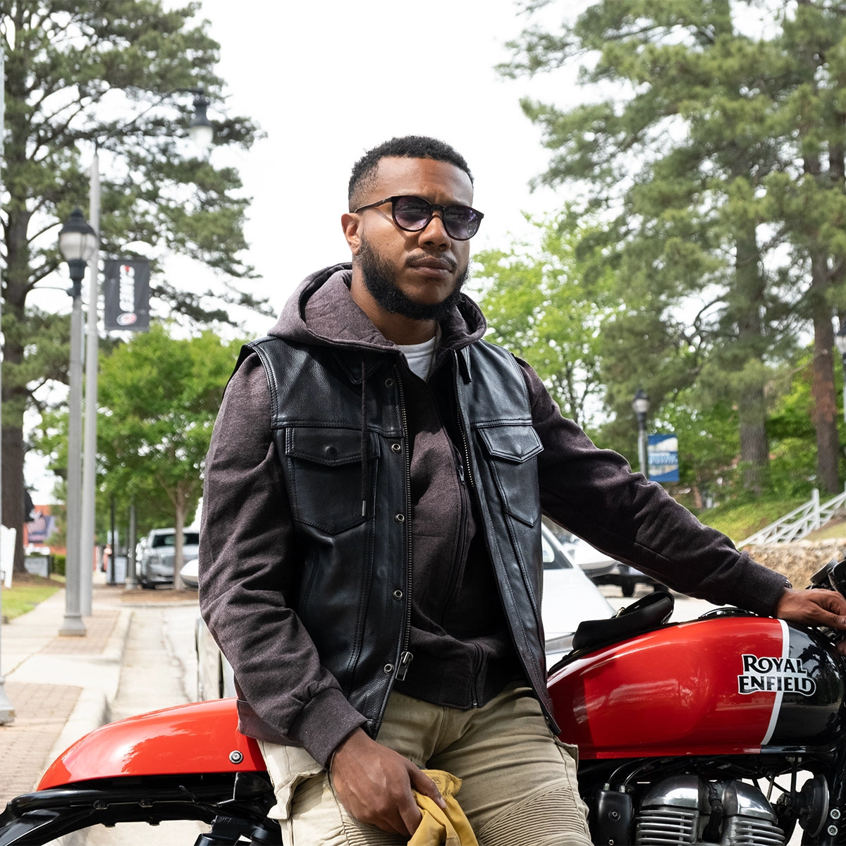 Kent Mens Motorcycle Leather Vest and Hoodie - First MFG Co
