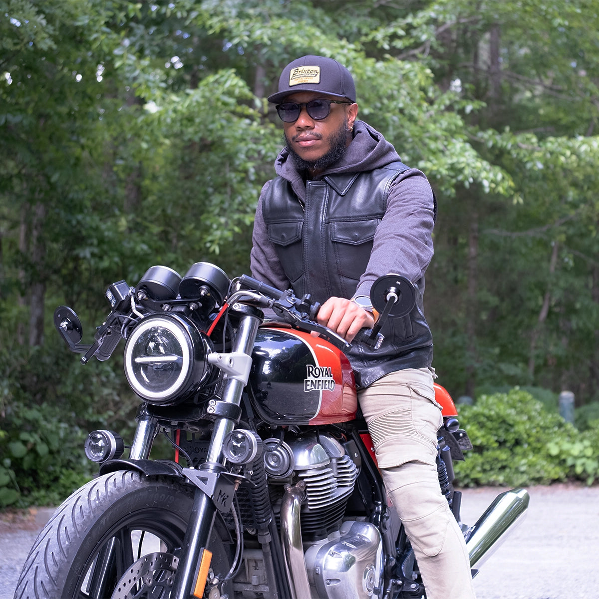 Kent Men's Motorcycle Leather Vest and Hoodie Black and Grey Men's Hoodie First Manufacturing Company