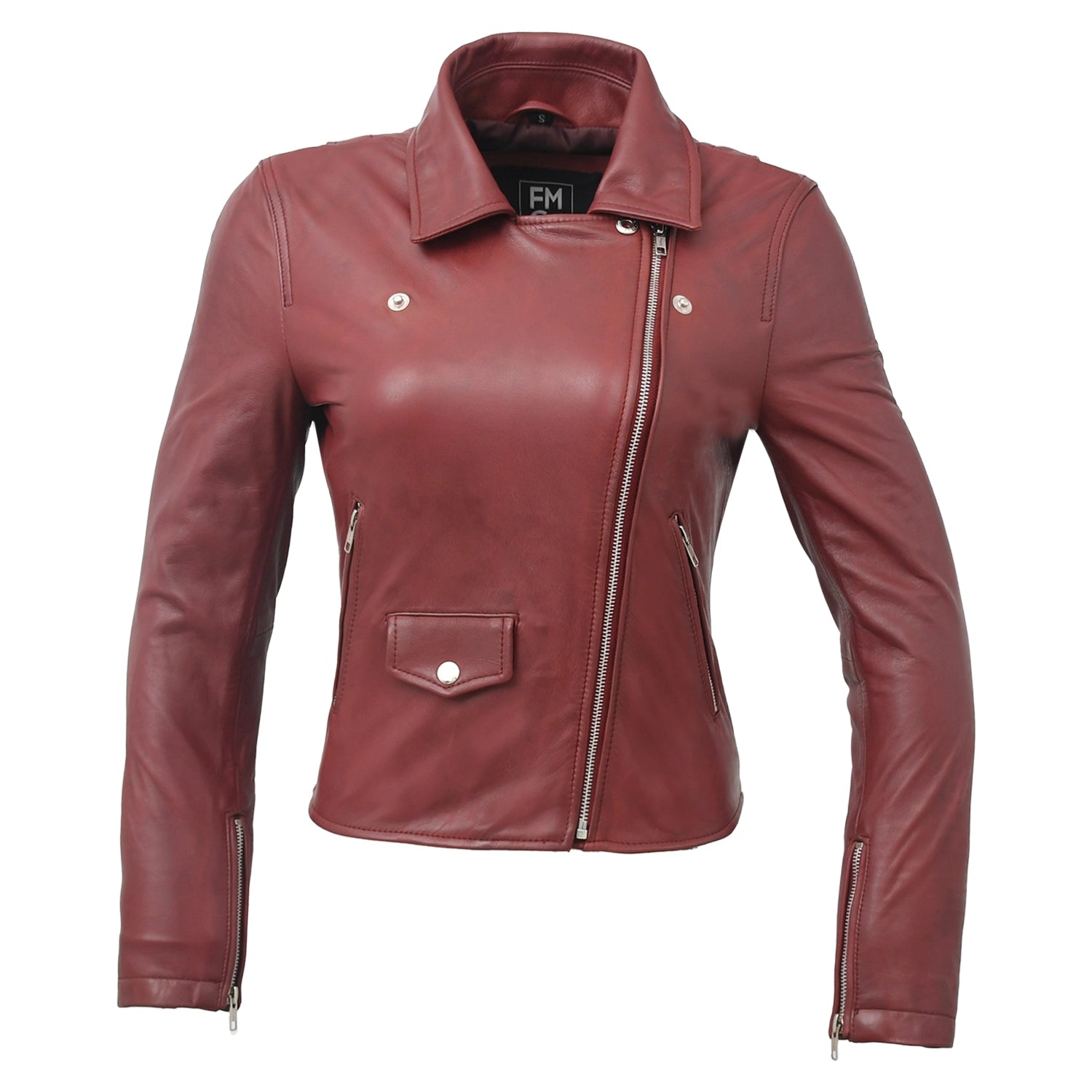 Lennox Moto Style Leather Jacket Women's Fashion Leather Jacket FMCo Oxblood XS