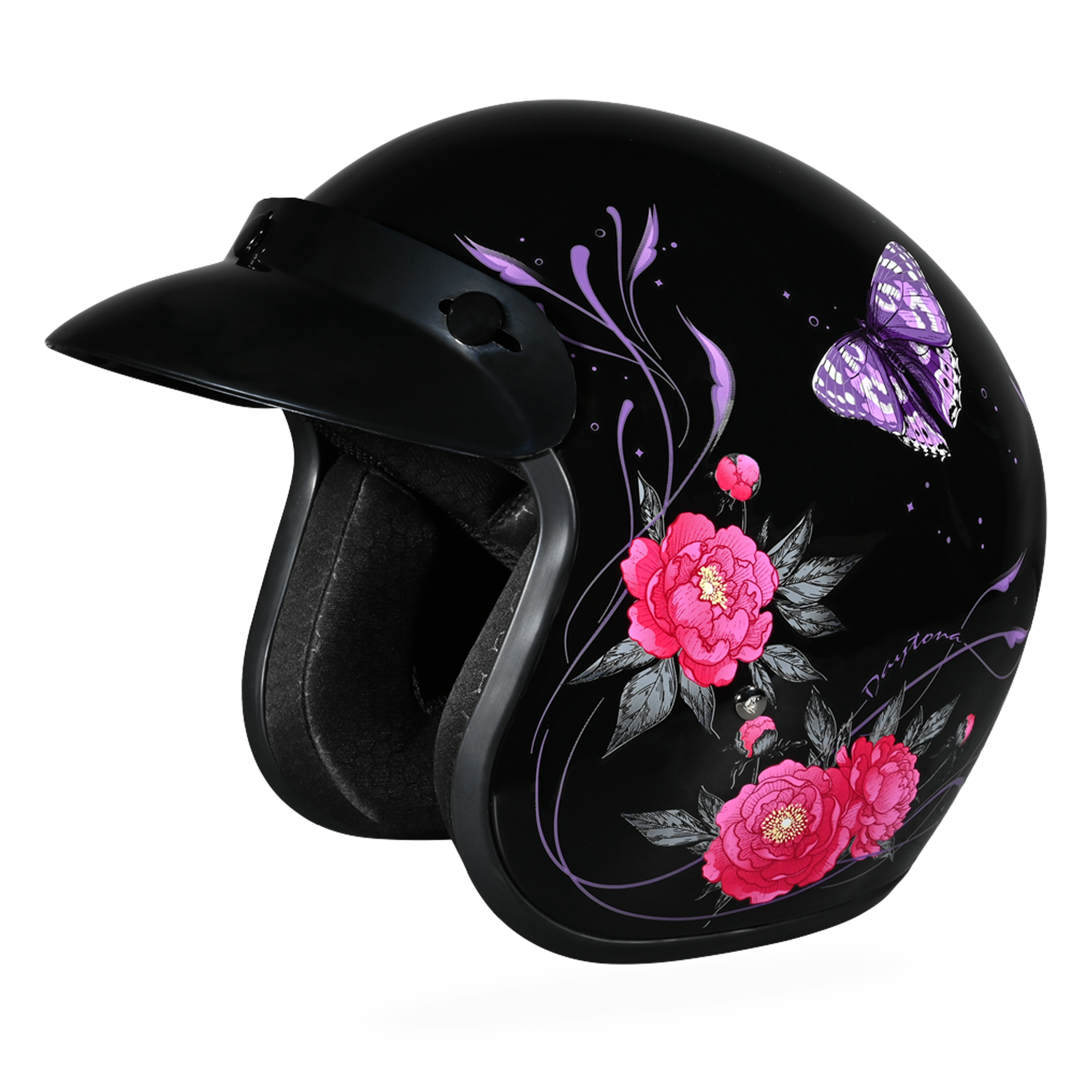 DOT Approved Daytona Cruiser Open Face Motorcycle Helmet - Men, Women & Youth - With Visor & Graphics - W/ Butterfly CRUISER - GRAPHICS Daytona Helmets