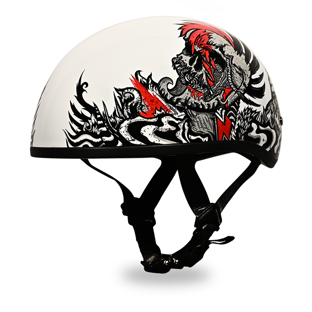 DOT Approved Daytona Motorcycle Half Face Helmet - Skull Cap Graphics for Men & Women, Scooters, ATVs, UTVs & Choppers - W/ Rockin' Reaper DAYTONA SKULL CAP - GRAPHICS Daytona Helmets