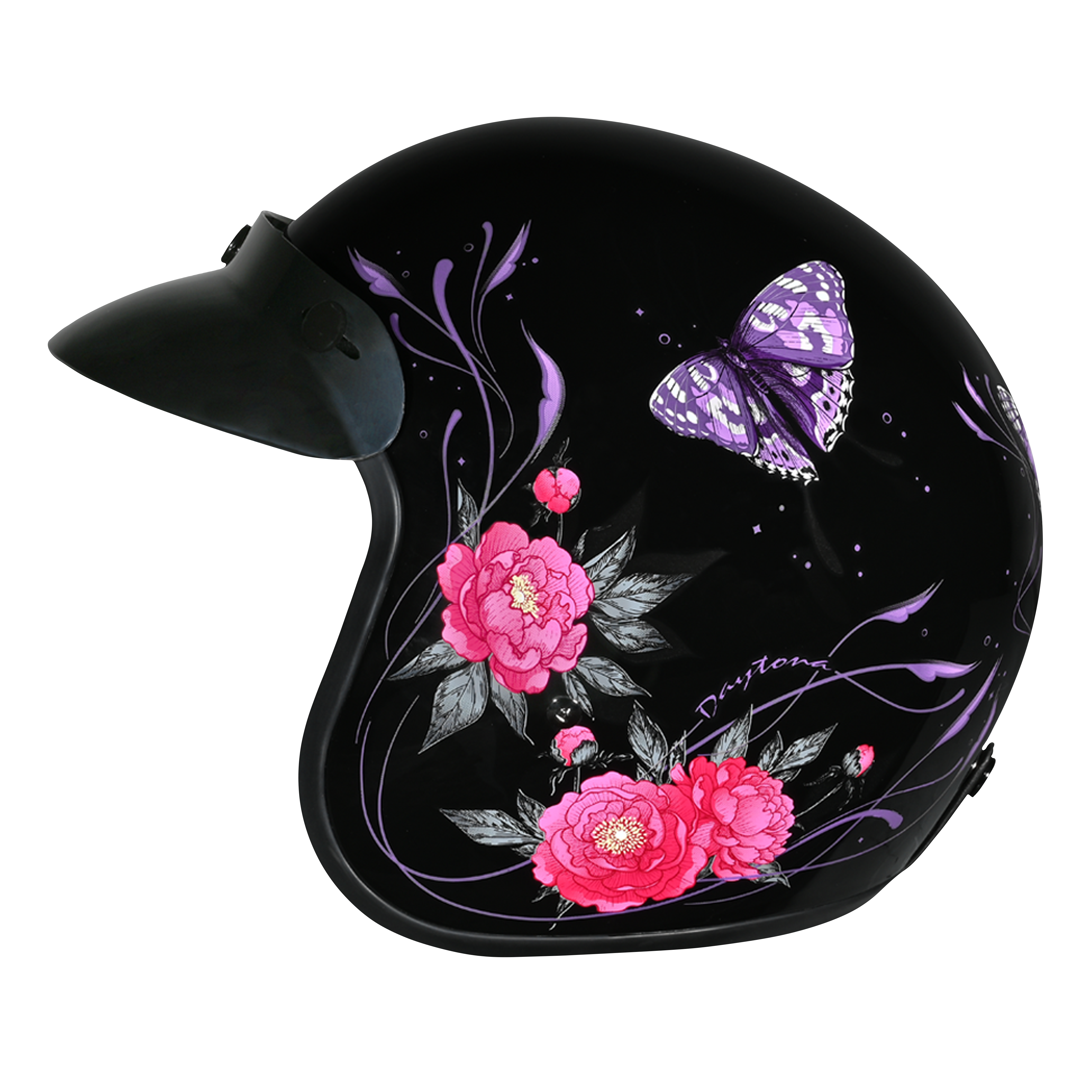 DOT Approved Daytona Cruiser Open Face Motorcycle Helmet - Men, Women & Youth - With Visor & Graphics - W/ Butterfly CRUISER - GRAPHICS Daytona Helmets