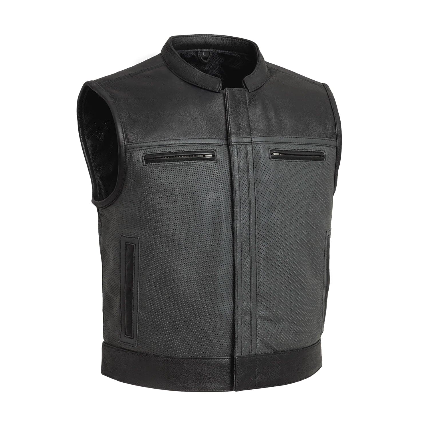 Two Tone Lowrider Perforated Men's Leather Vest Men's Perforated Leather Vest Vests Black Grey S
