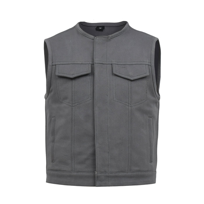 Lowside Men's Motorcycle Canvas Vest (Grey) Men's Canvas Vests First Manufacturing Company Grey S 