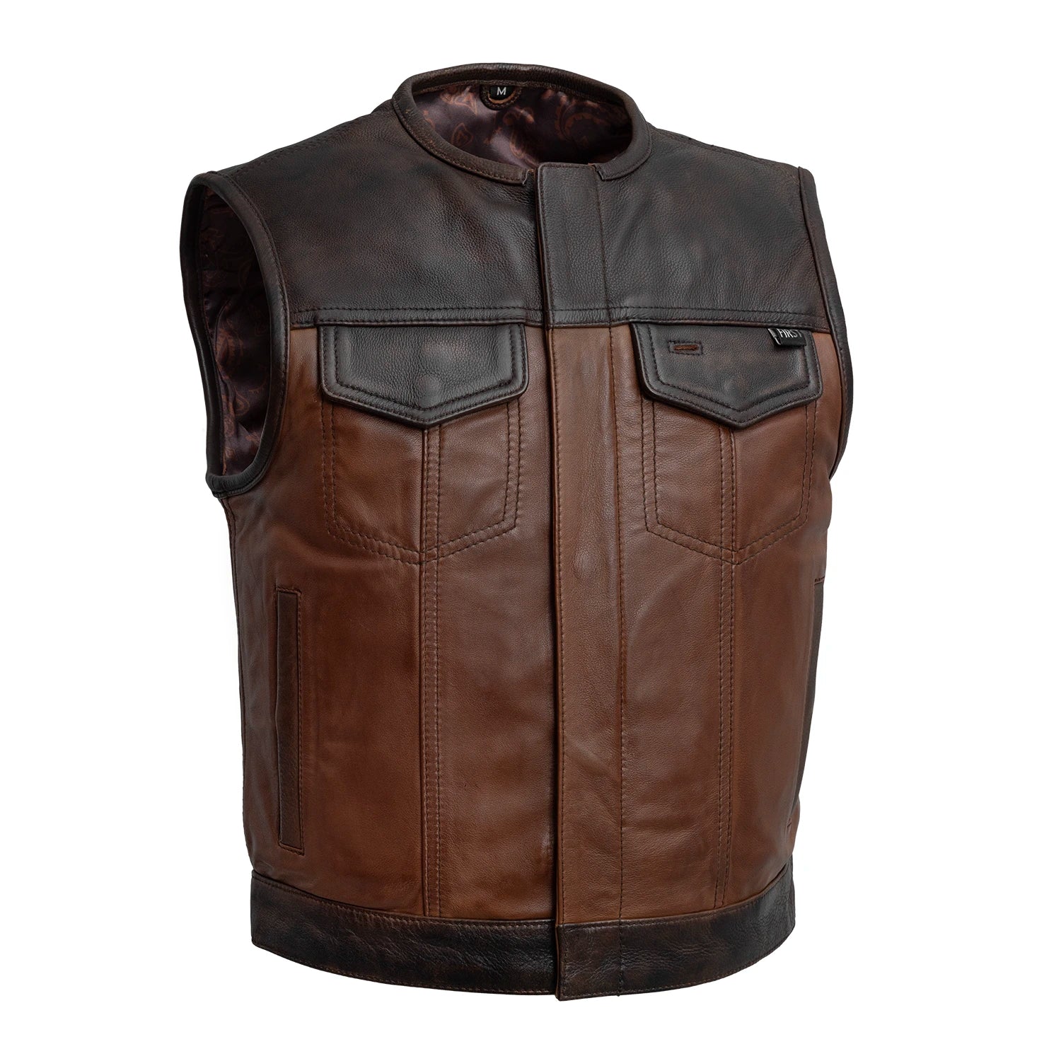 Men's Motorcycle Leather Vest – Genuine Cowhide Black Vest With Adjustable Sides & Pockets For Patches