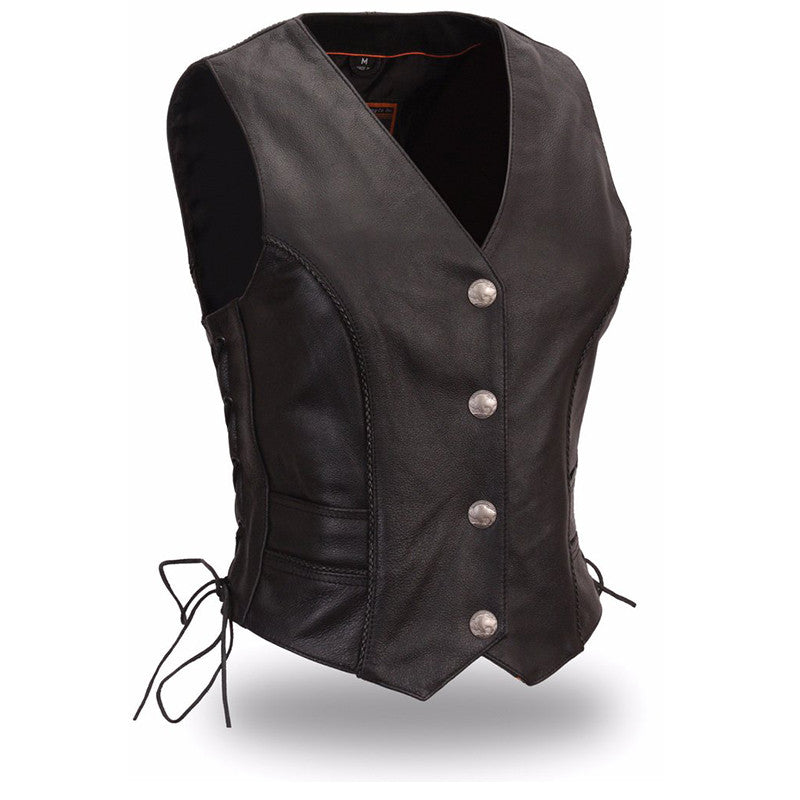Native Lacy - Women's Leather Motorcycle Vest Women's Vest Vests Black XS