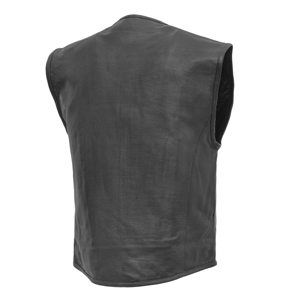 Club Style Perforated Leather Biker Vest