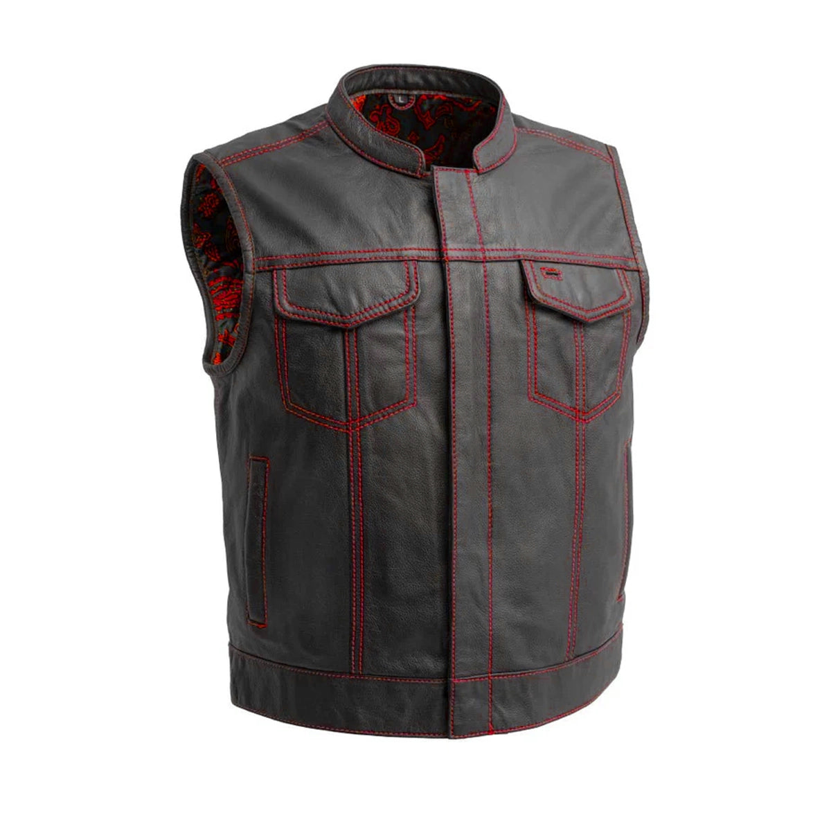The Club Cut Men's Motorcycle Leather Vest, Multiple Color Options Men's Leather Vest Vests Red S