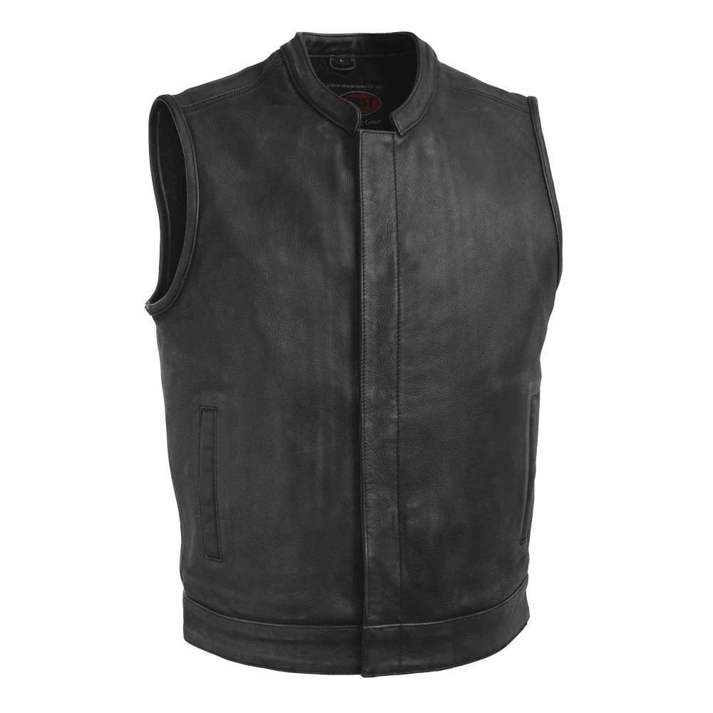Top Rocker Men's Motorcycle Leather Vest Men's Leather Vest Vests Black XS