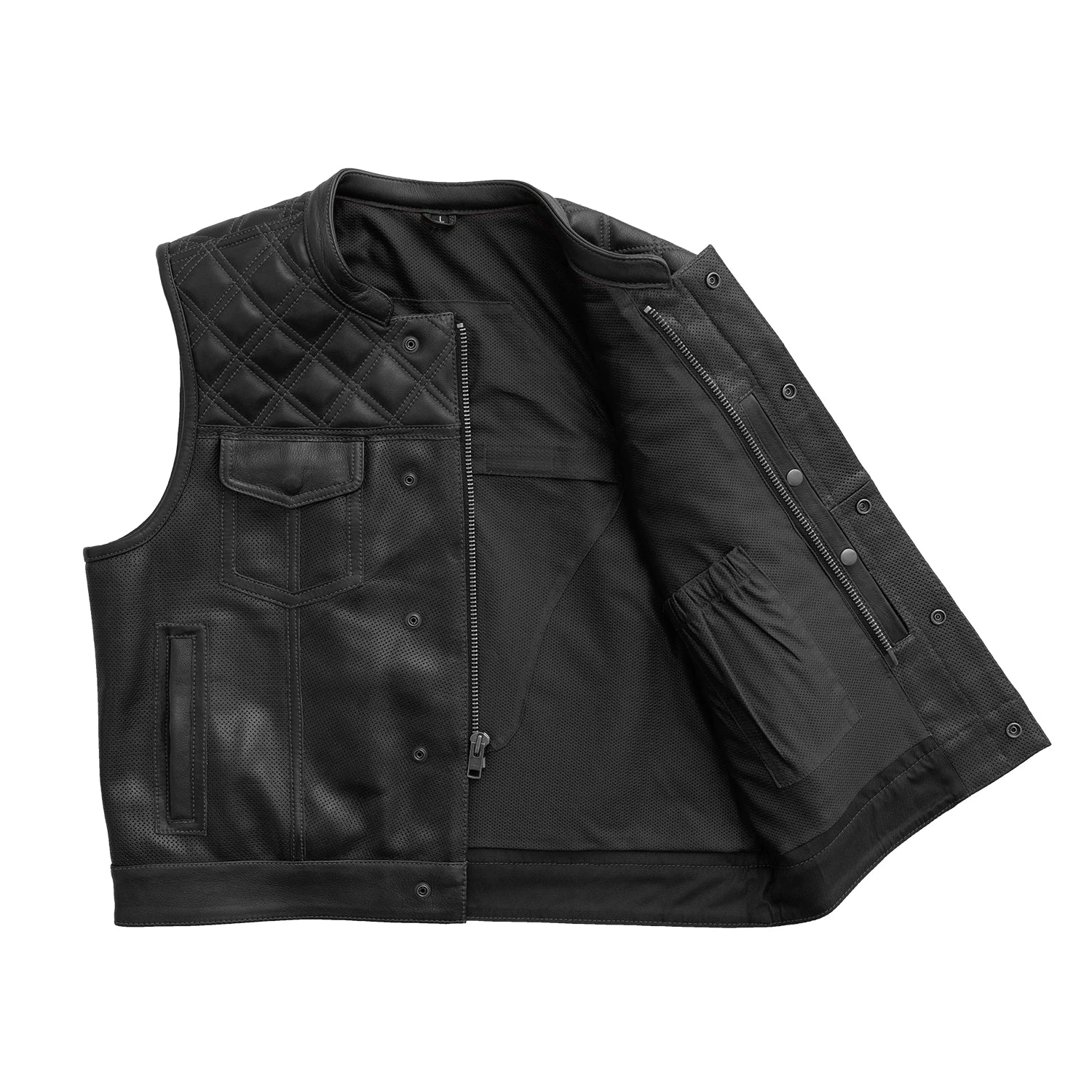 Upside Perforated Men's Club Style Leather Vest Men's Perforated Leather Vest Vests