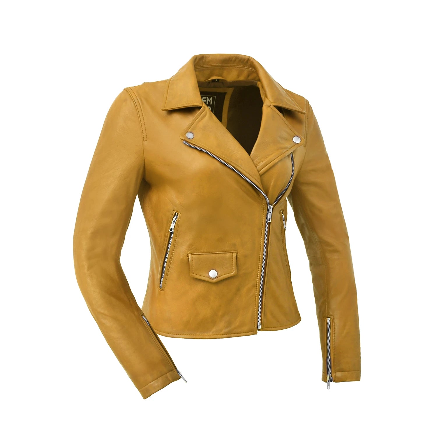Lennox Moto Style Leather Jacket Women's Fashion Leather Jacket FMCo Gold XS