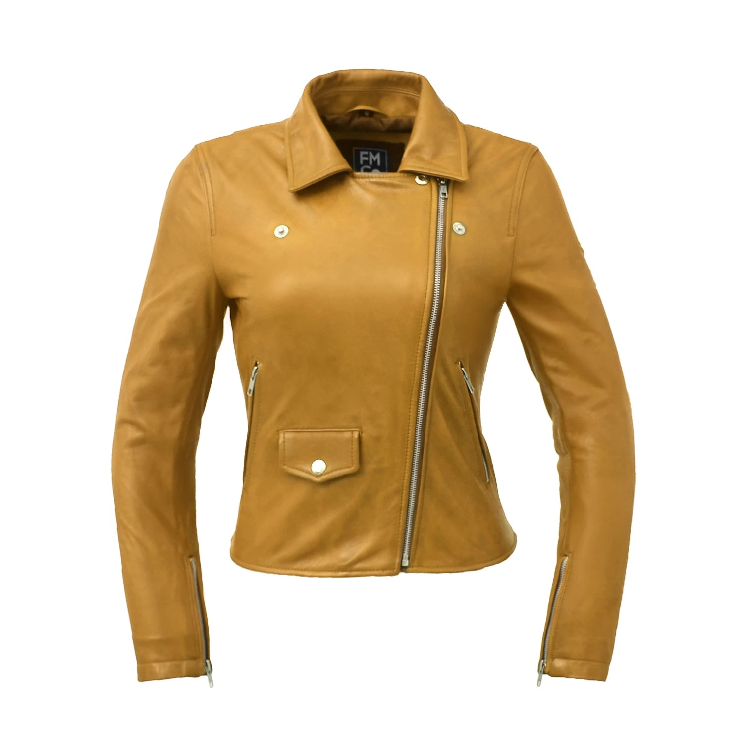 Lennox Moto Style Leather Jacket Women's Fashion Leather Jacket FMCo Gold XS