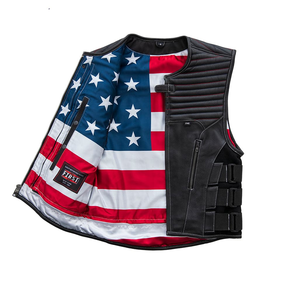 Anthem Men's Swat Style Leather Motorcycle Vest - Limited Edition Factory Customs First Manufacturing Company