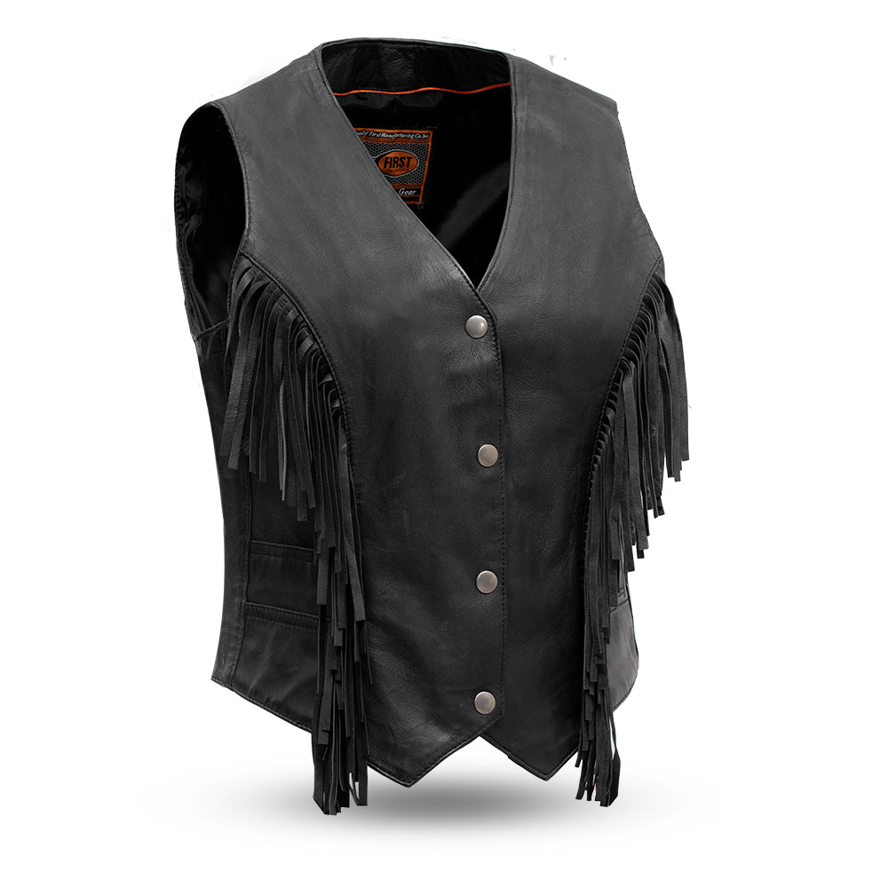 Apache Women's Leather Motorcycle Vest Women's Leather Vest Vests Black XS