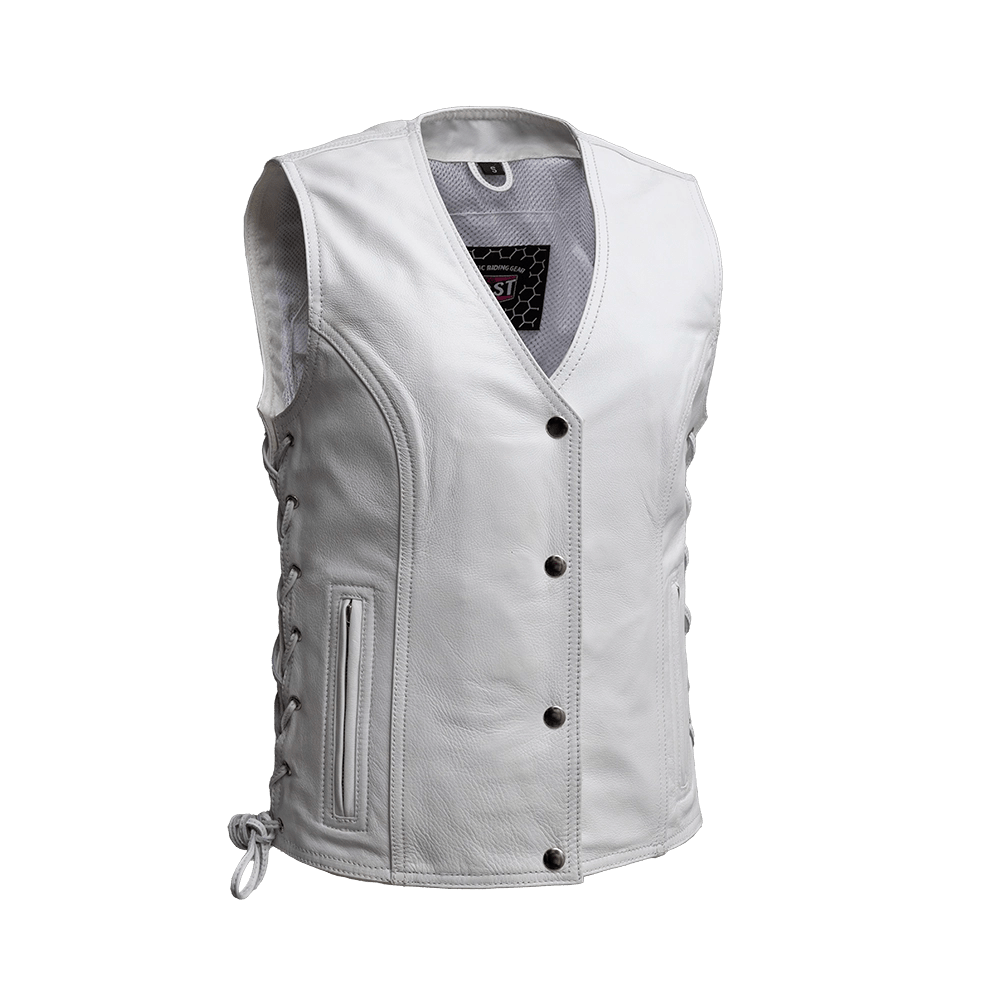 Beryl - Women's Motorcycle Leather Vest - White Women's Leather Vest Vests White XS