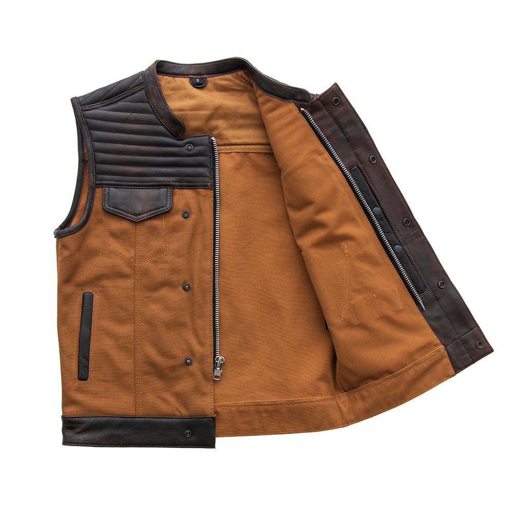 Bison - Men's Leather / Canvas Motorcycle Vest - Limited Edition Factory Customs First Manufacturing Company