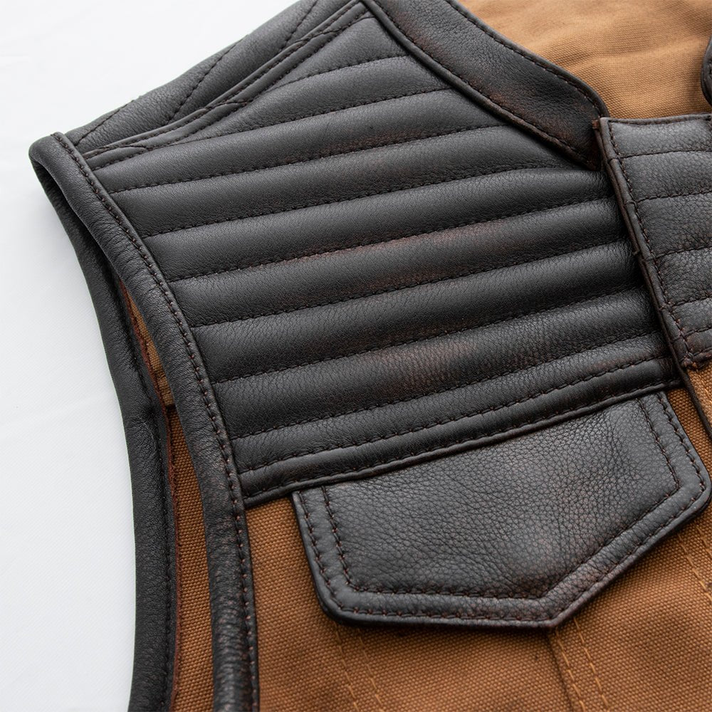 Bison - Men's Leather / Canvas Motorcycle Vest - Limited Edition Factory Customs First Manufacturing Company