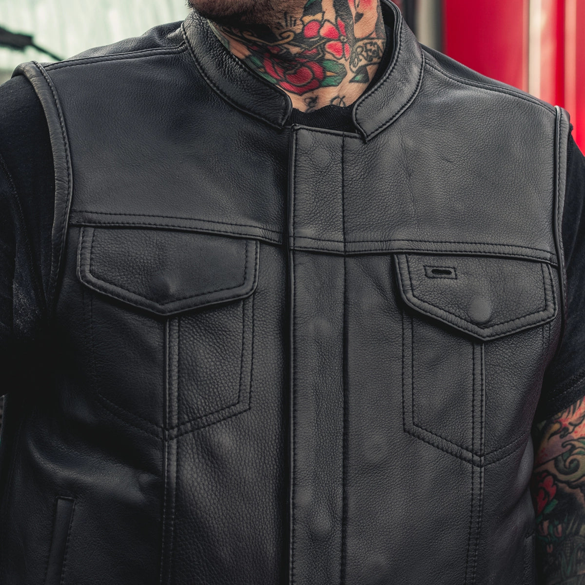Hotshot Men's Motorcycle Leather Vest Men's Leather Vest Vests