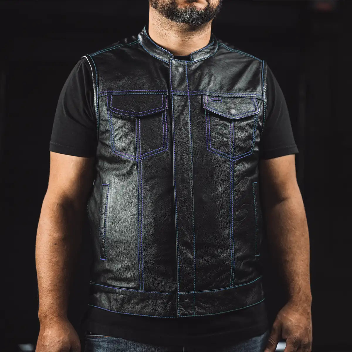 The Cut Men's Motorcycle Leather Vest, Multiple Color Options