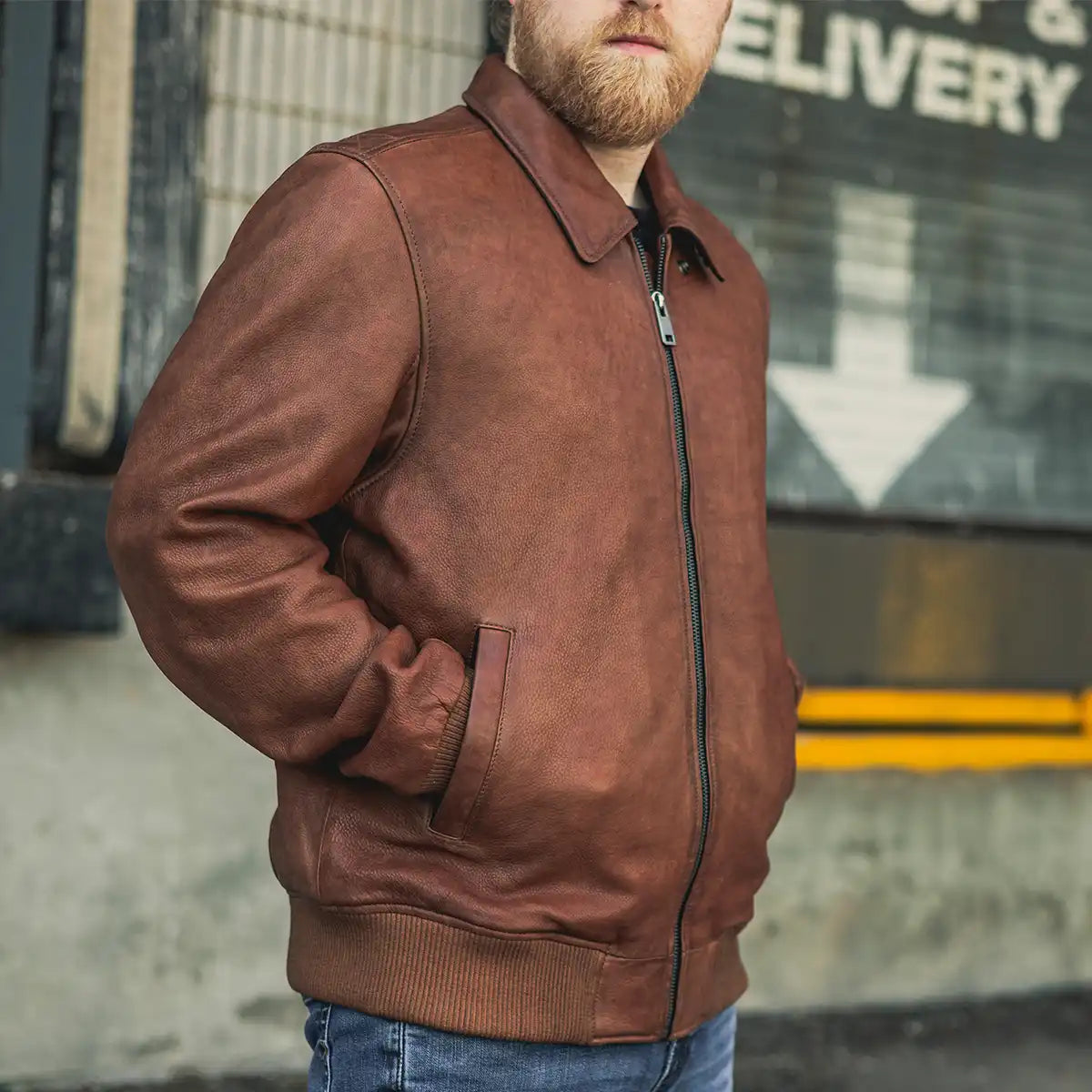 Moto Bomber - Men's Leather Jacket Cognac and Oxblood Men's Leather Jacket Jackets