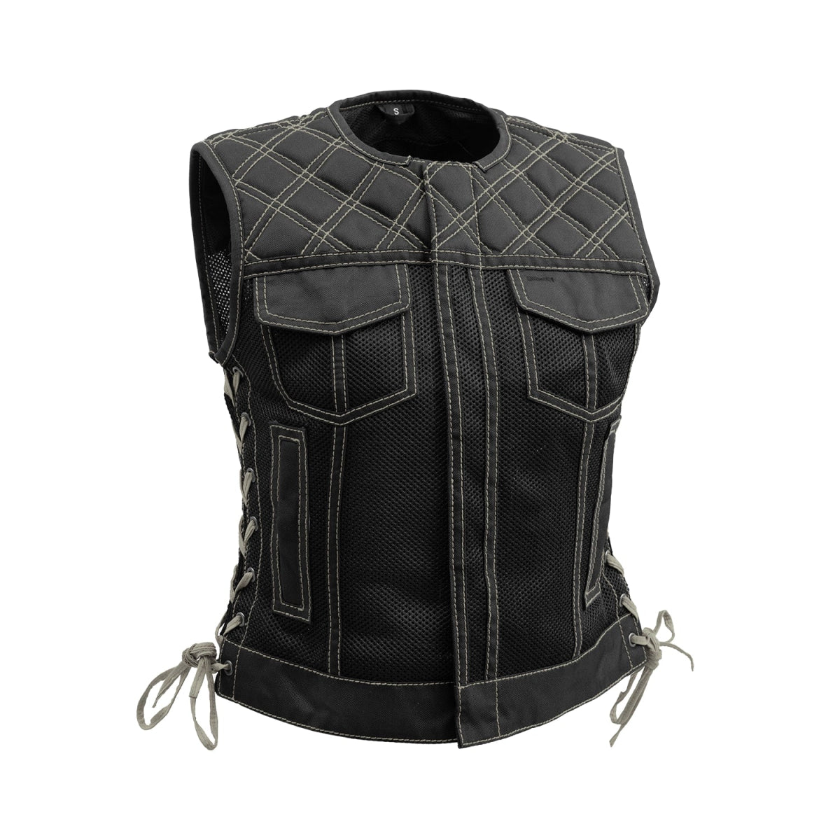 Bonnie Moto Mesh Women's Motorcycle Vest - Diamond Quilt Women's Moto Mesh Vest Vests Grey XS