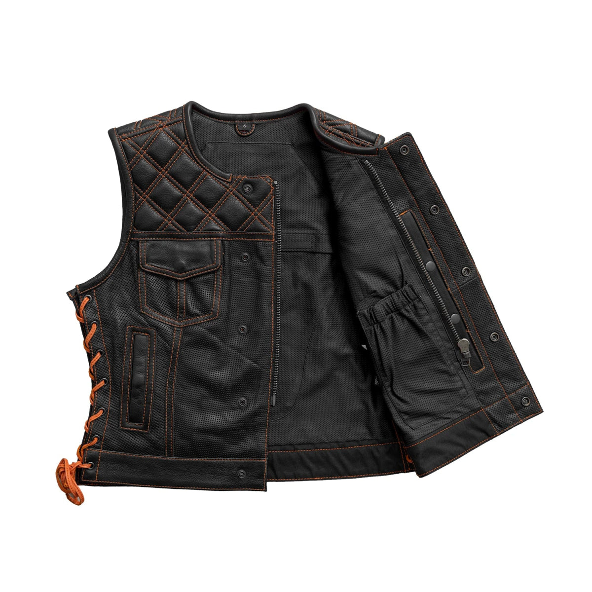 Bonnie Perforated Women's Motorcycle Leather Vest Orange and Grey Women's Perforated Leather Vest Vests