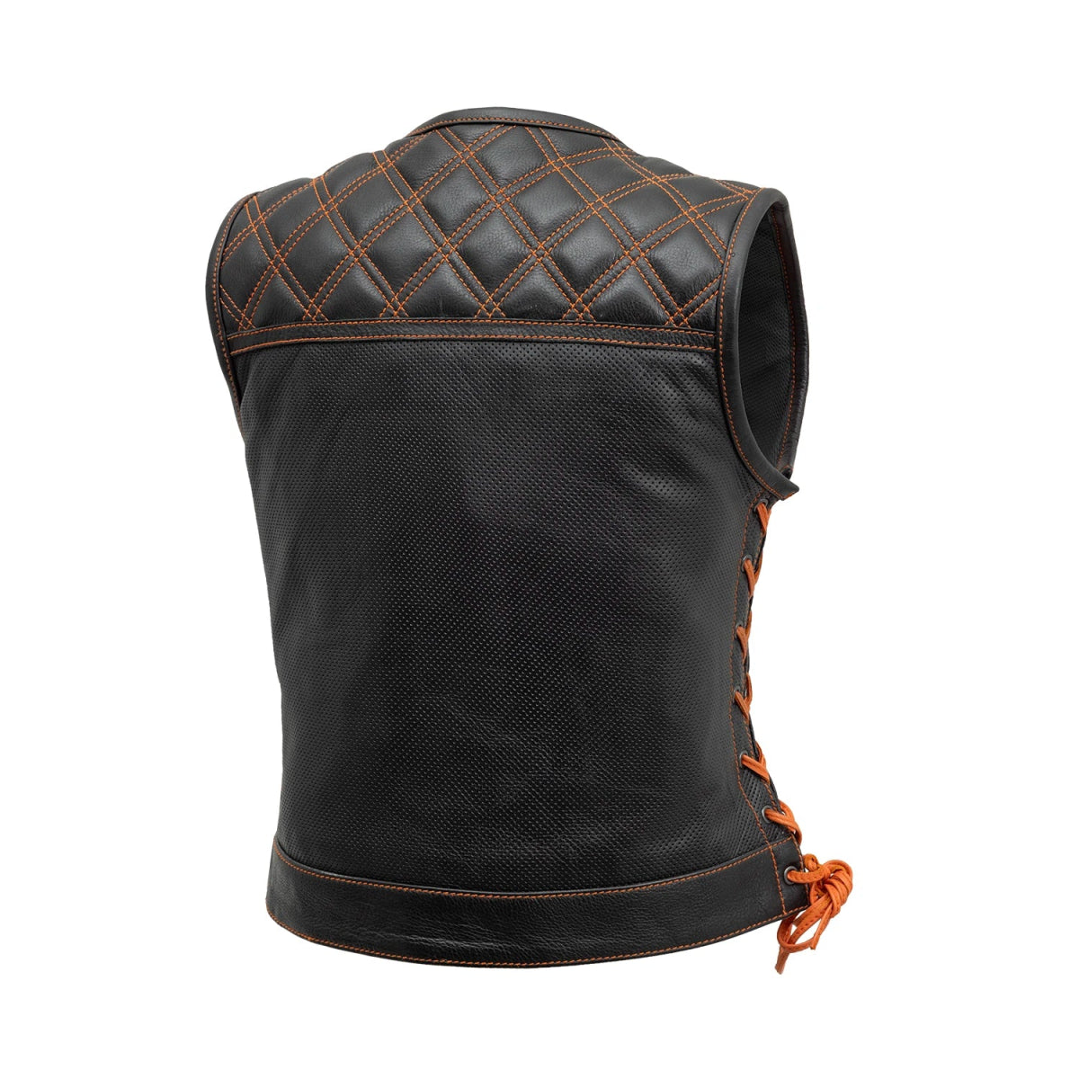 Bonnie Perforated Women's Motorcycle Leather Vest Orange and Grey Women's Perforated Leather Vest Vests