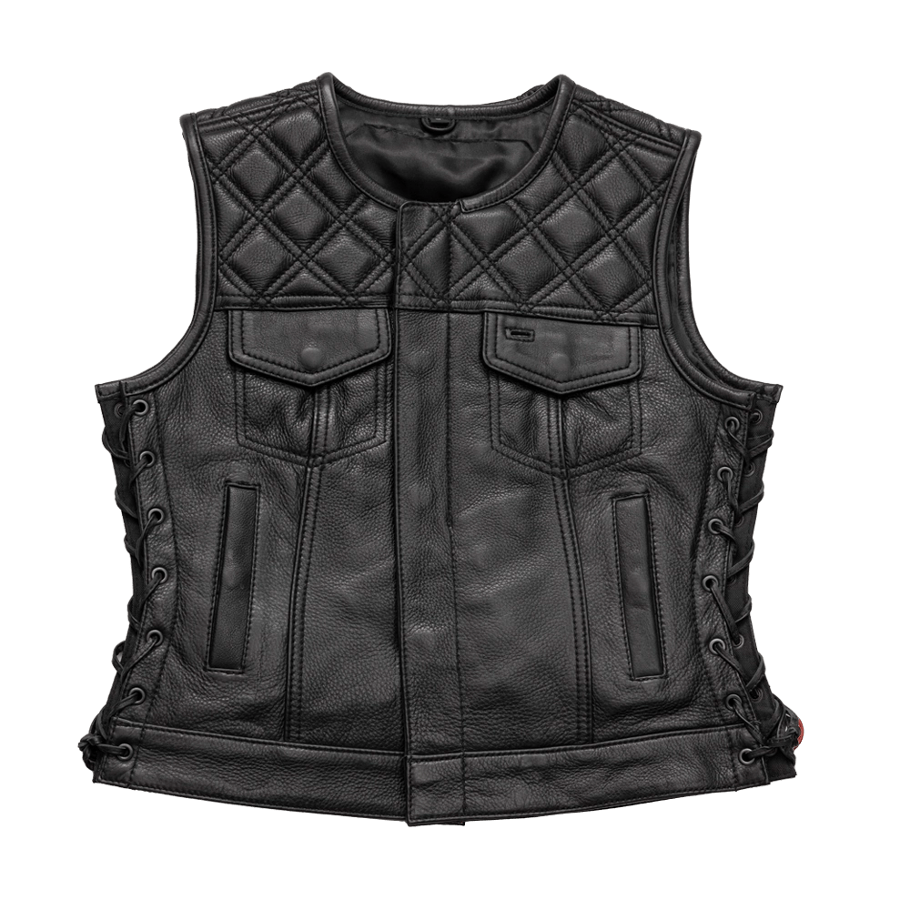 Bonnie - Women's Motorcycle Leather Vest - Diamond Quilt Women's Leather Vest Vests Black XS