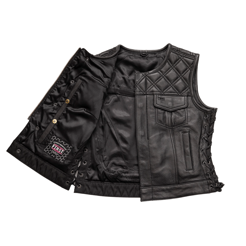 Bonnie - Women's Motorcycle Leather Vest - Diamond Quilt Women's Leather Vest Vests