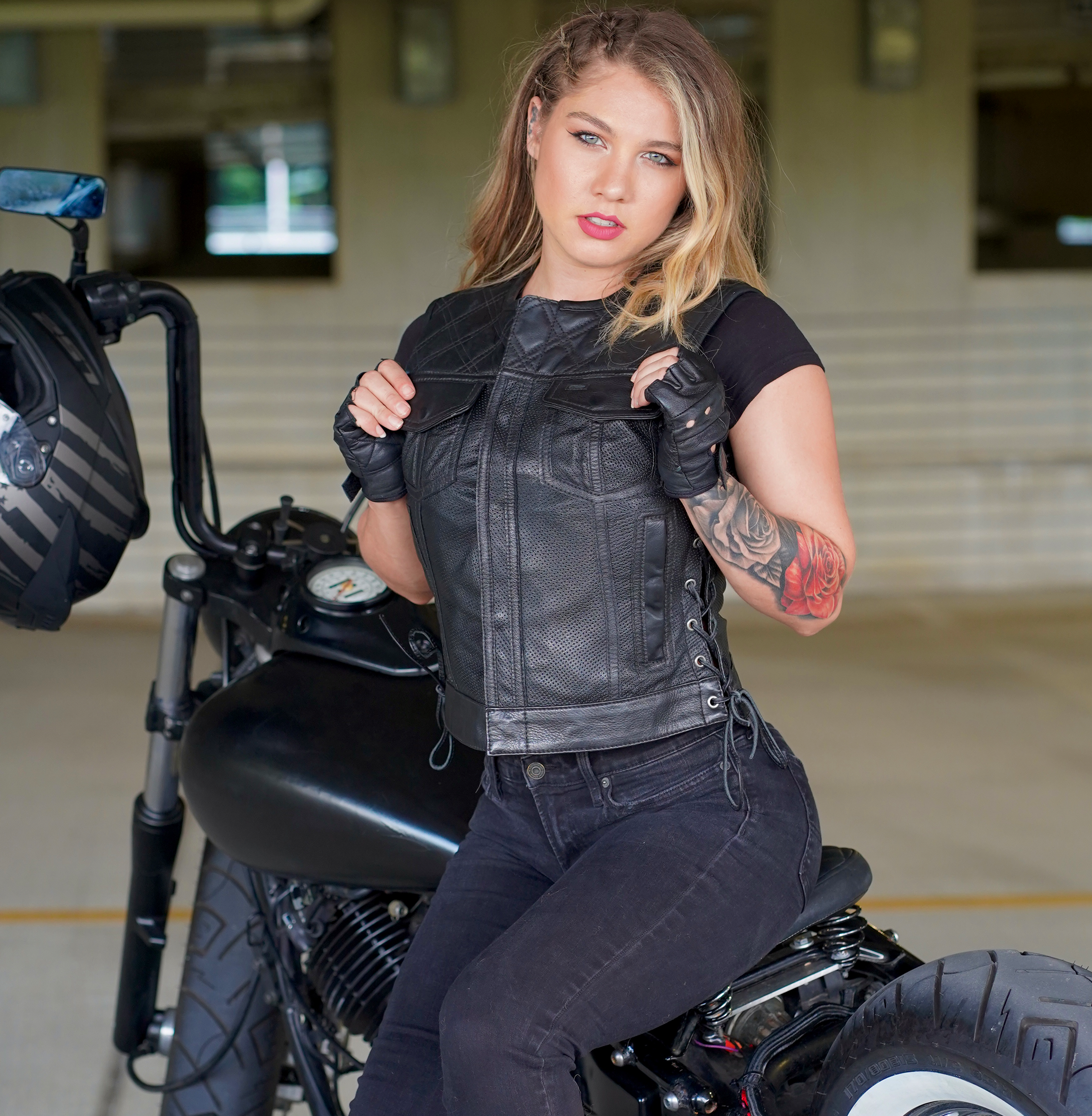 Bonnie Perforated Women's Motorcycle Leather Vest Women's Perforated Leather Vest Vests